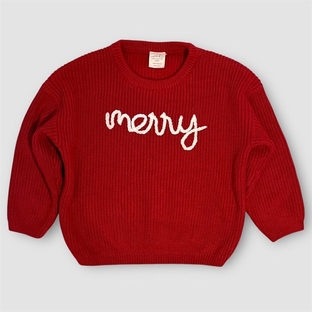 Sweet Wink Embroidered “Merry” Red Knit Holiday Sweater Girls 5/6Y